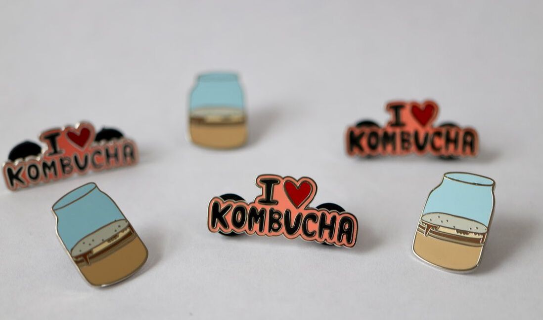 kombucha enamel pins scoby and i love kombucha